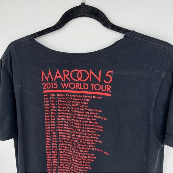 Maroon 5 black red roundneck graphic short sleeves 2015 world tour band t-shirt. - Picture 6 of 8